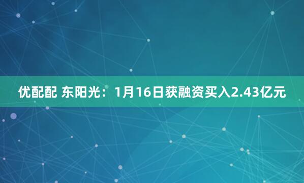 优配配 东阳光：1月16日获融资买入2.43亿元