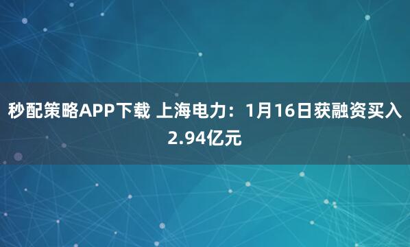 秒配策略APP下载 上海电力：1月16日获融资买入2.94亿元