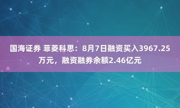 国海证券 菲菱科思：8月7日融资买入3967.25万元，融资融券余额2.46亿元
