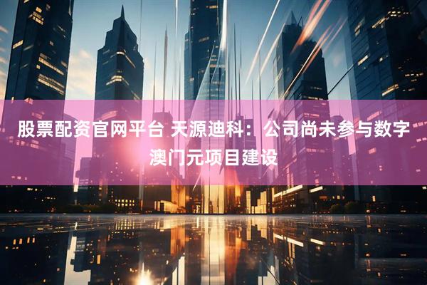 股票配资官网平台 天源迪科：公司尚未参与数字澳门元项目建设